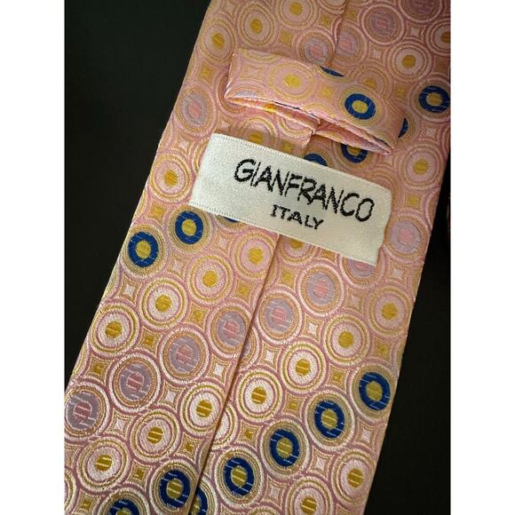 Gianfranco Italy Neck Tie Pink Geometic Pattern Old Money Luxury Special Event - Picture 2 of 11